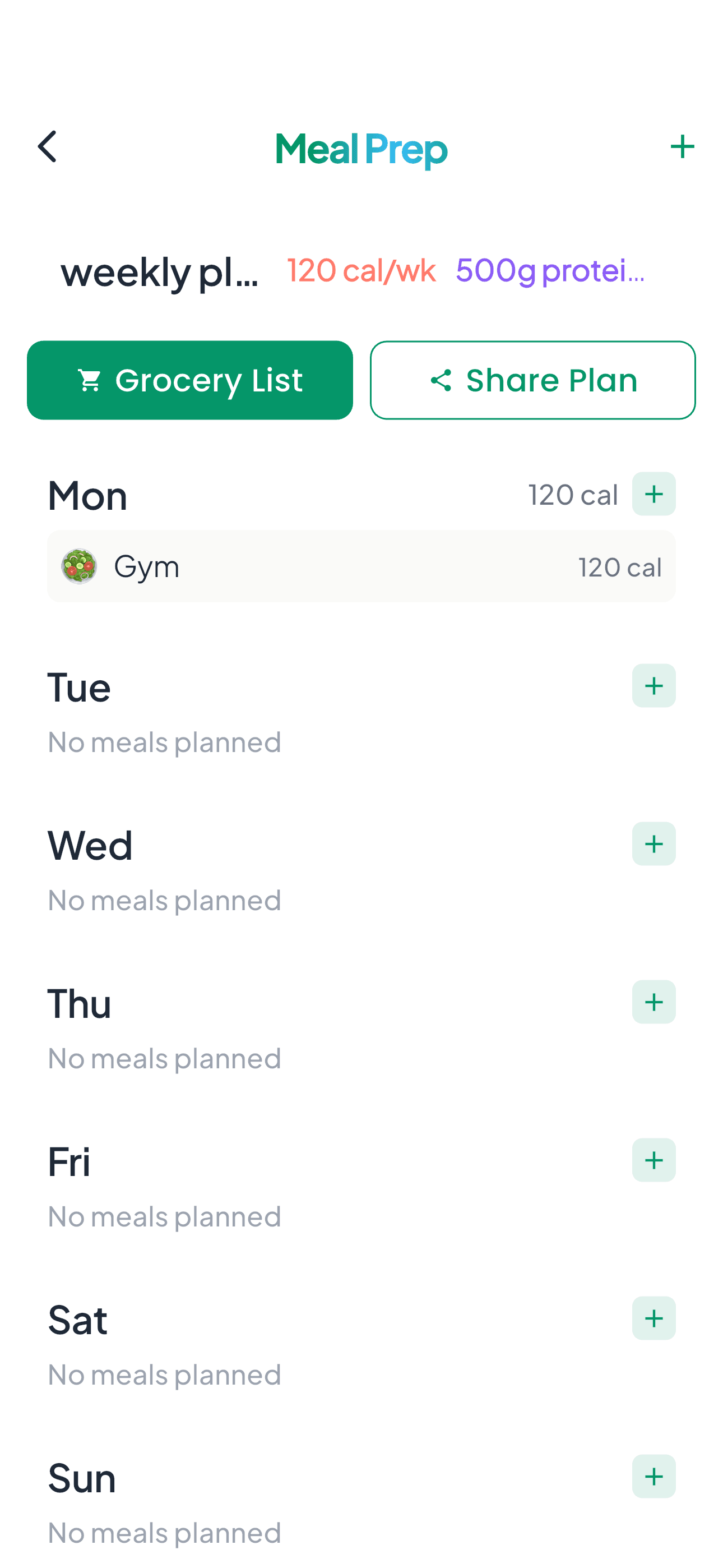Meal Prep screen