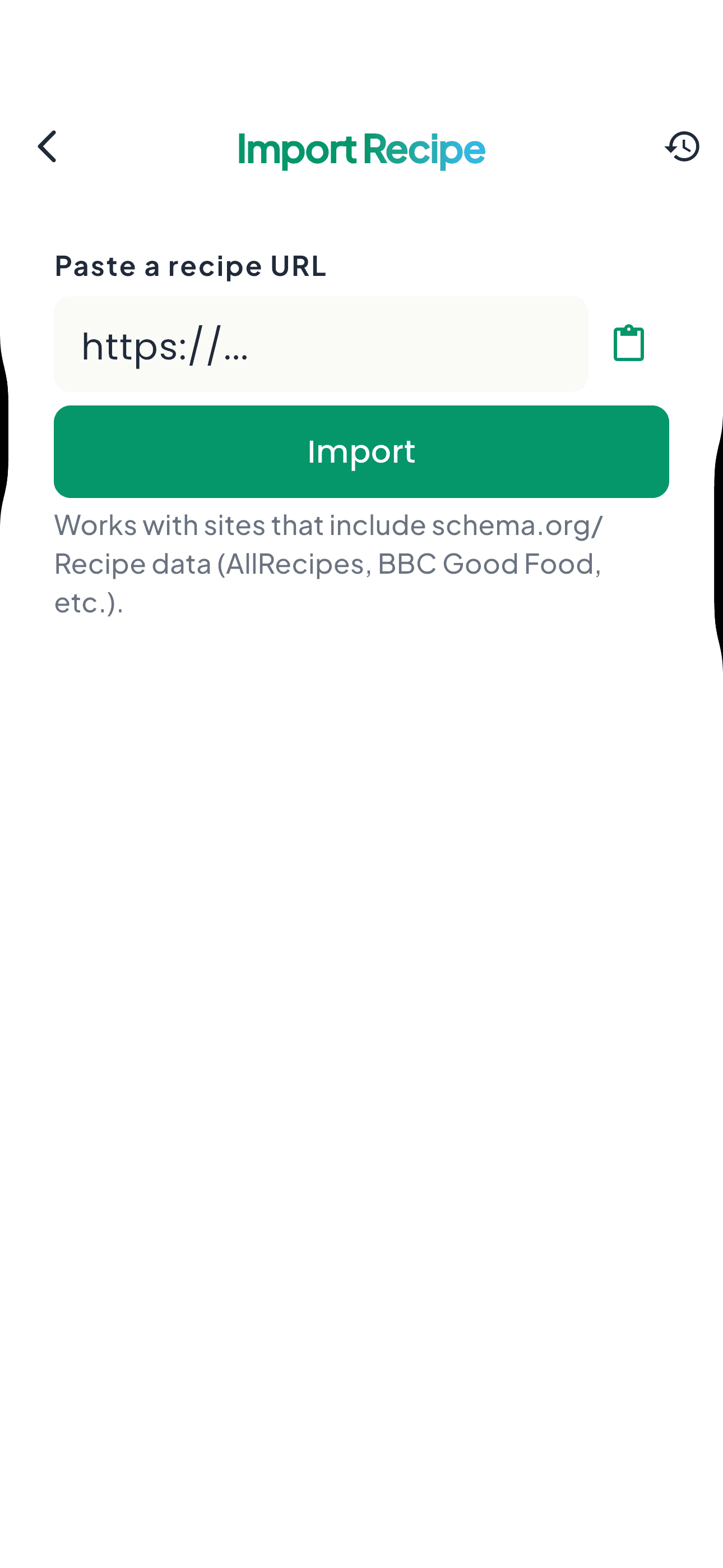 Import Recipes screen