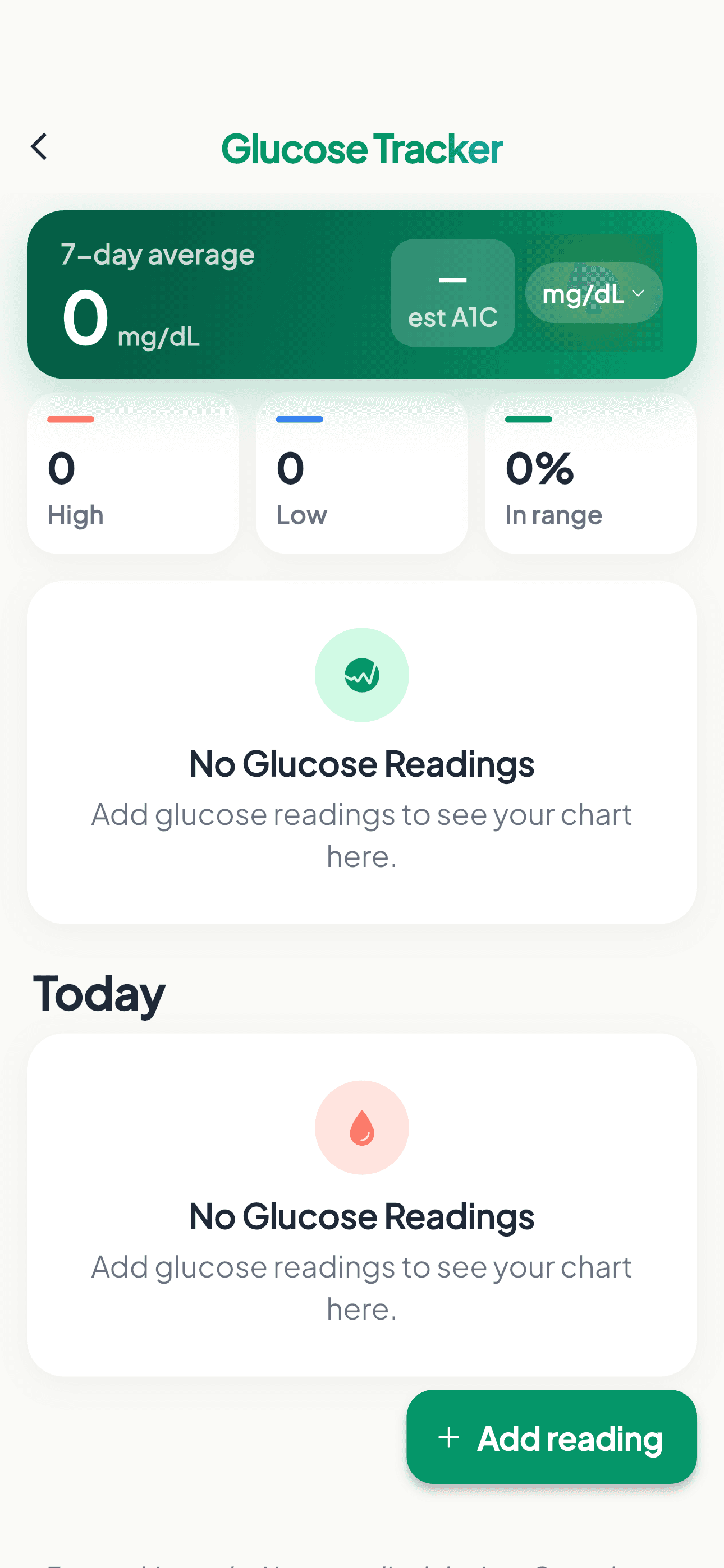 Glucose Tracker screen