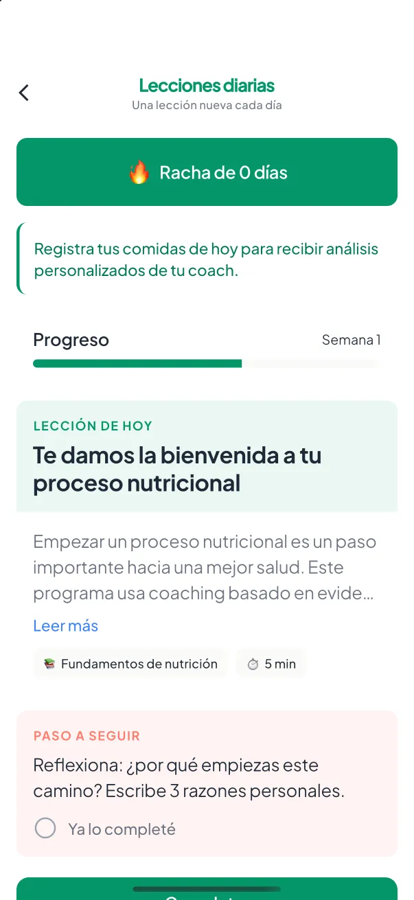 Pantalla de Lecciones diarias