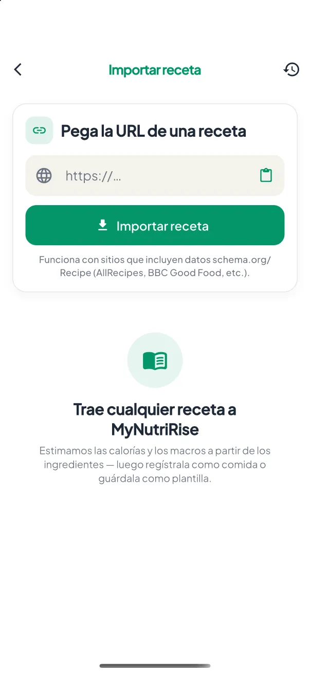 Pantalla de Importar recetas