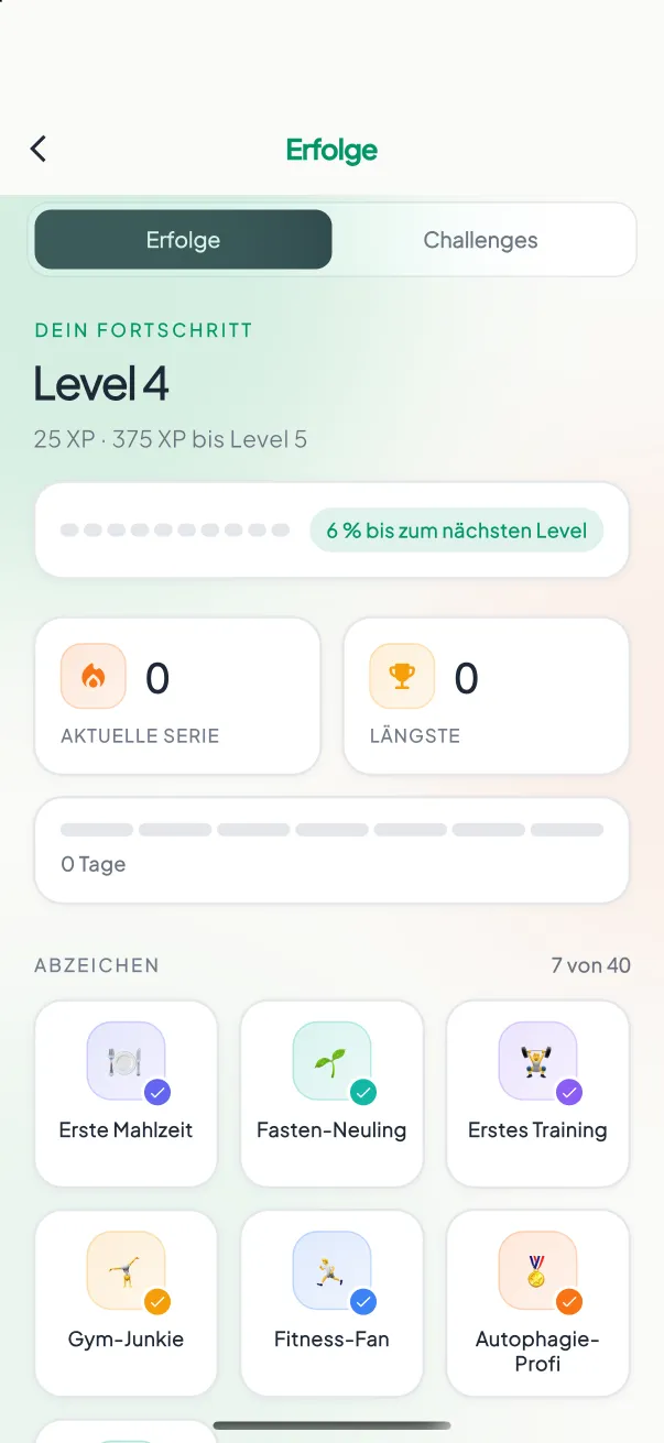 Freunde- und Bestenlisten-Screen in MyNutriRise mit XP-Rangliste