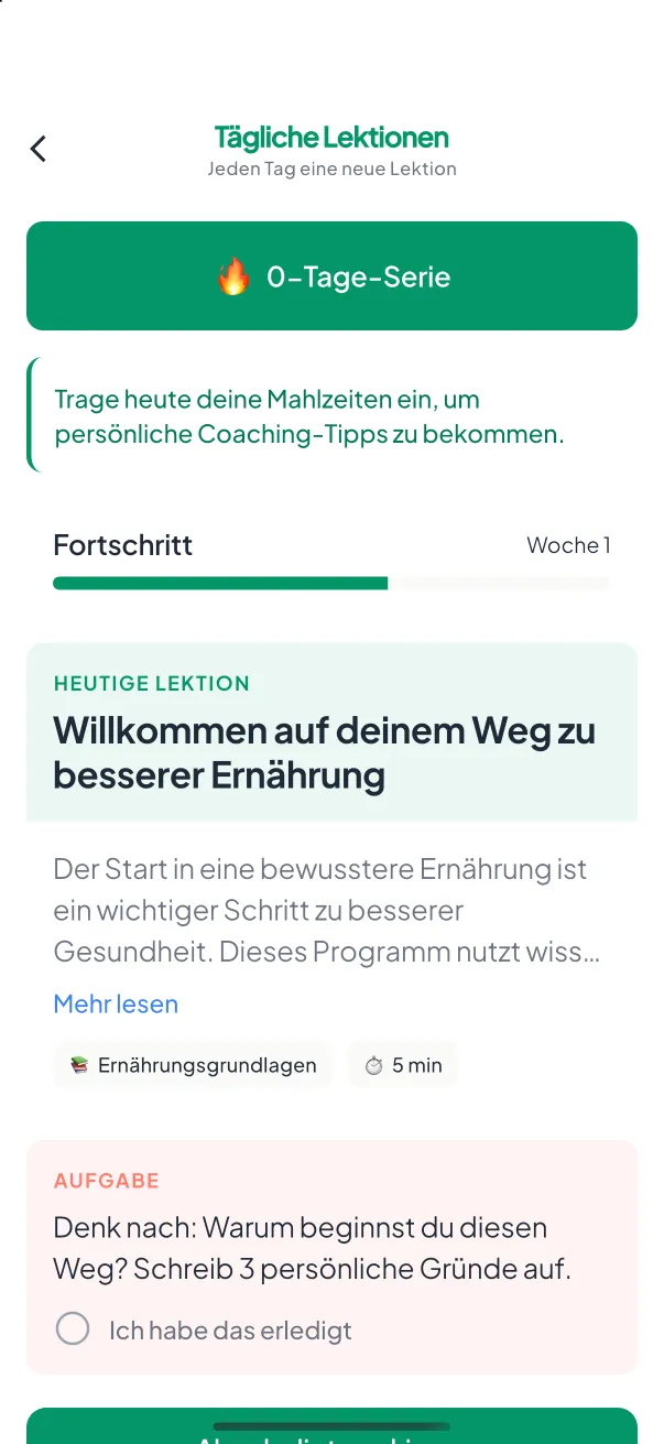 Screen: Tägliche Lektionen