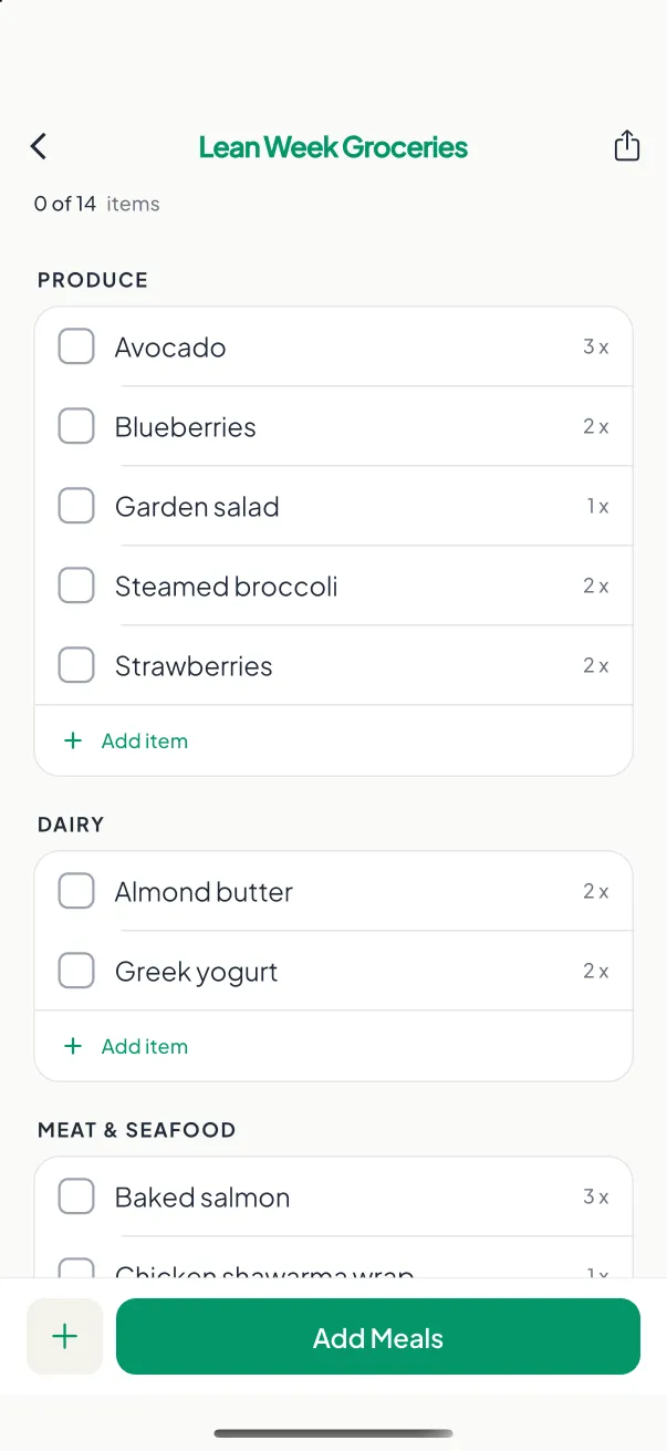 Grocery List screen