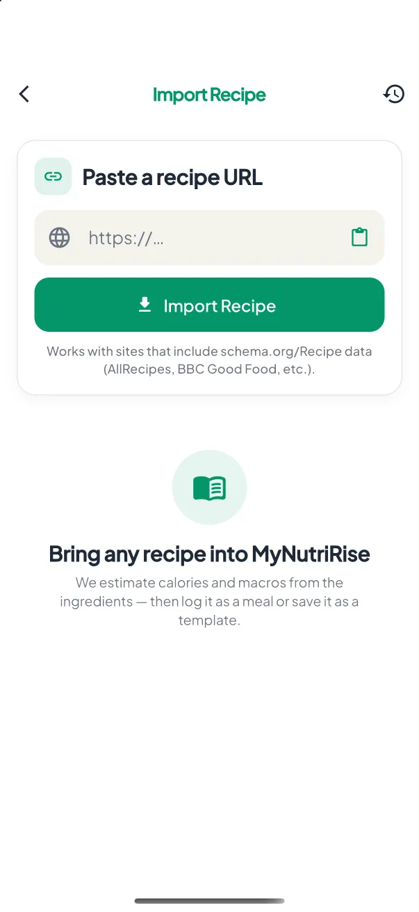 Import Recipes screen
