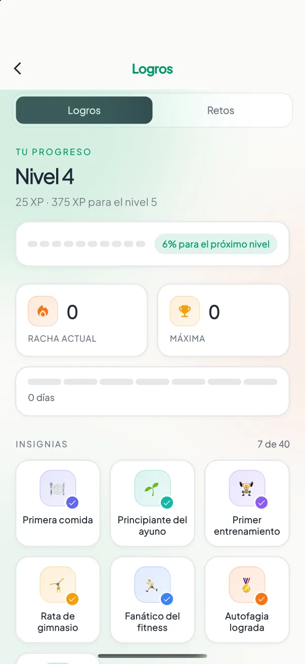Pantalla de amigos y clasificación de MyNutriRise con rankings de XP