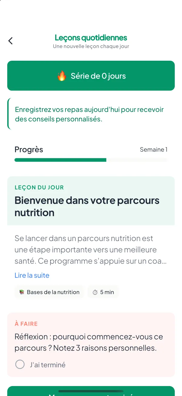 Écran Leçons quotidiennes