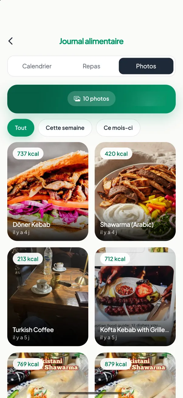 Écran Photos de repas
