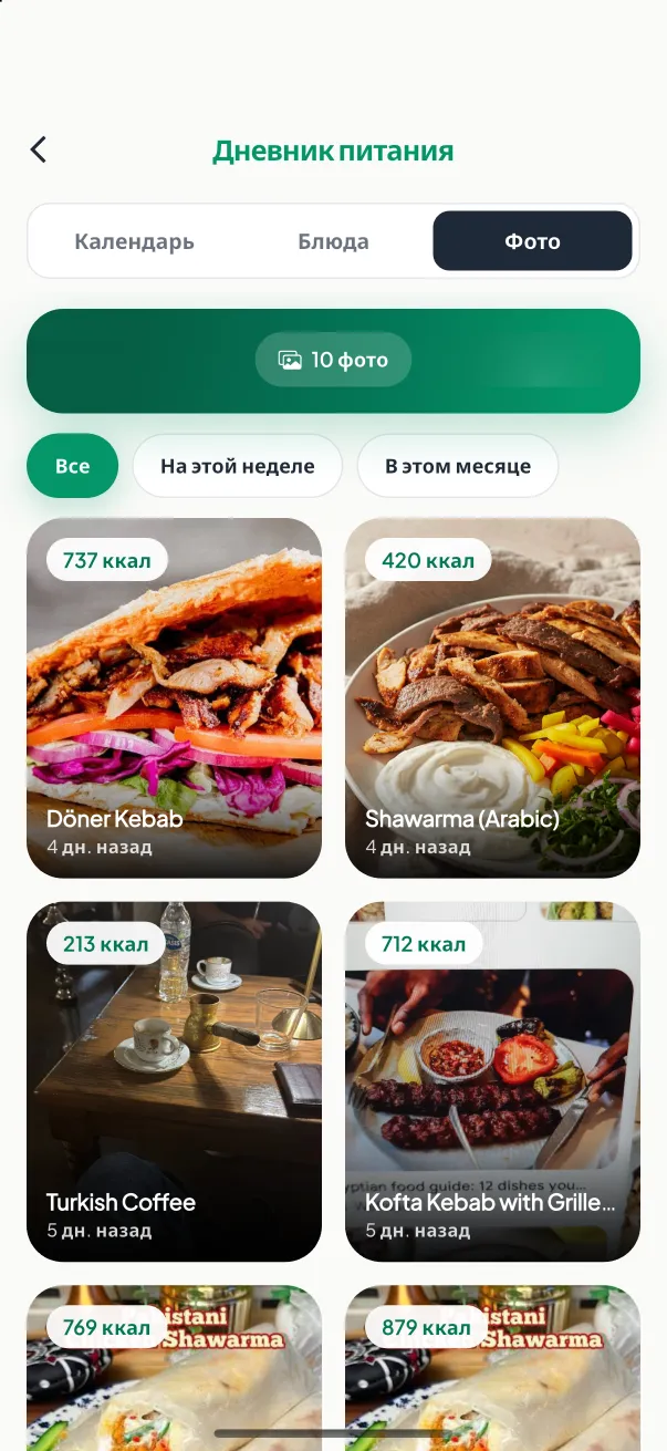 Экран «Фото блюд»